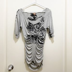 Language Angels Floral Rhinestone Draped Blouse S